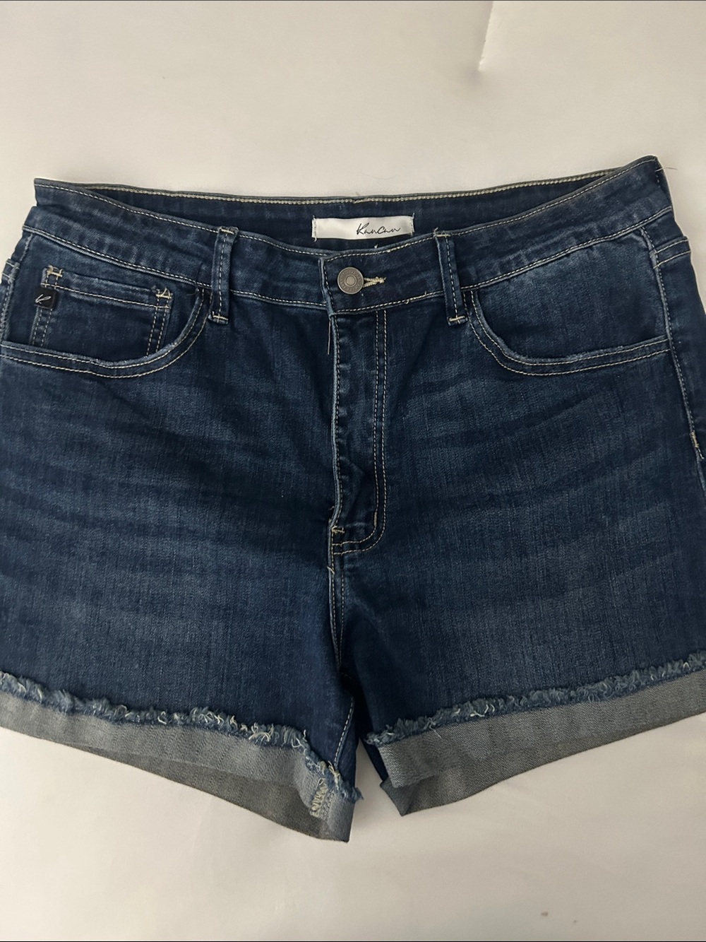 KanCan Dark Indigo Rolled Hem Denim Shorts